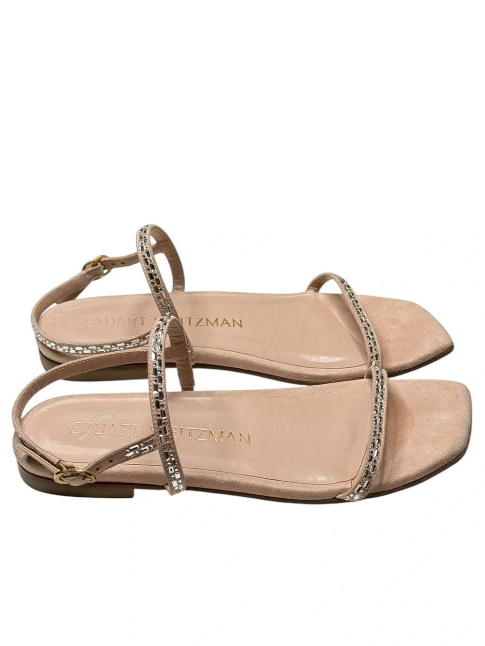 Stuart Weitzman ☀︎︎ Samarra Embellished Suede Strappy Flat Sandals ☀︎︎ Pink 7M